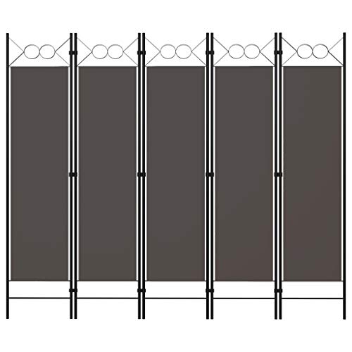 vidaXL Biombo Divisor de 5 Paneles de Pie Plegable Separador Habitación Dormitorio Estancia Decoración Partición Privacidad Gris Antracita 200x180 cm
