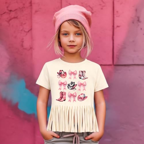 Image of Girls Western Shirt Cowgirls Embroidered Country Concert T Shirt Graphic Horseback Rider Tassel Fringe Tee Tops