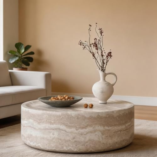 LUMISOL 35.43” Round Coffee Table for Living Room, Modern Faux Marble Center Table, Accent Circle Tea Table for Bedroom, Office, Apartment, No Need Assembly, Marble