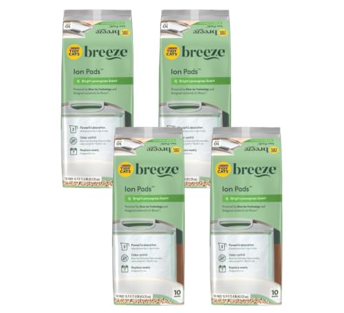 Tidy Cats Breeze Bright Lemongrass Scented Ion Cat Litter Box Pads Refill Pack - 10 CT (Pack of 4)