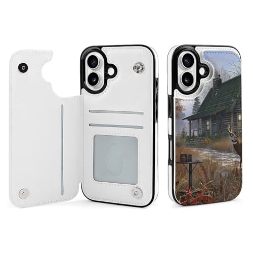 Housse iPhone 16 cerf pour escapade nature - Étui portefeuille à rabat en cuir