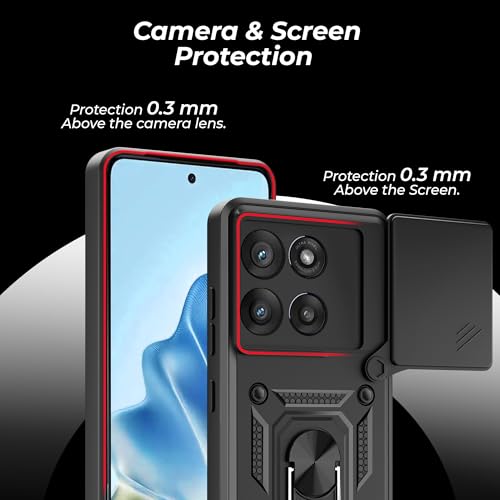 Image of A rtistque Armor Back Cover Case for Motorola Moto Edge 60 Fusion 5G / Moto Edge 60 5G | Stylish Ring Holder & Inbuilt Stand | Sliding Camera Cover |Stylish| Moto Edge 60 Fusion 5g Back Cover - Black