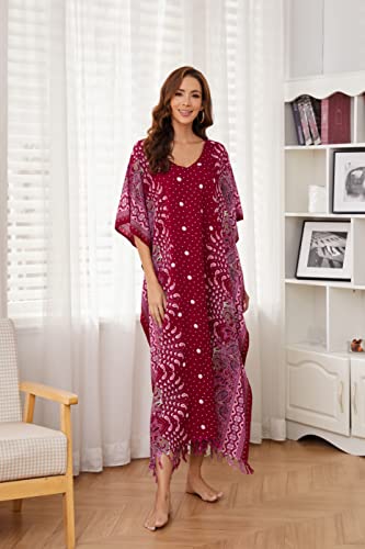 Image of Beautybatik Boho Flora Printed Women Plus Size Kaftan Kimono Loungewear Maxi Long Dress Size XL to 4X