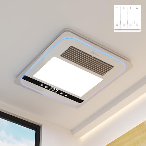 Hawkrown 4 in 1 Bathroom Exhaust Fan with Light, 1760W Bathroom Heater Fan Light Combo, 190 CFM 1.0 Sone Exhaust with Heater, Ventilation for Home, Bath, Hotel