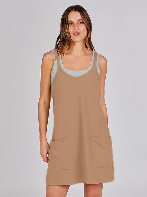 VAOYIU Womens Athletic Sleeveless Mini Dress Hot Shot Romper Dresses Spaghetti Strap Tennis Dress Built in Shorts