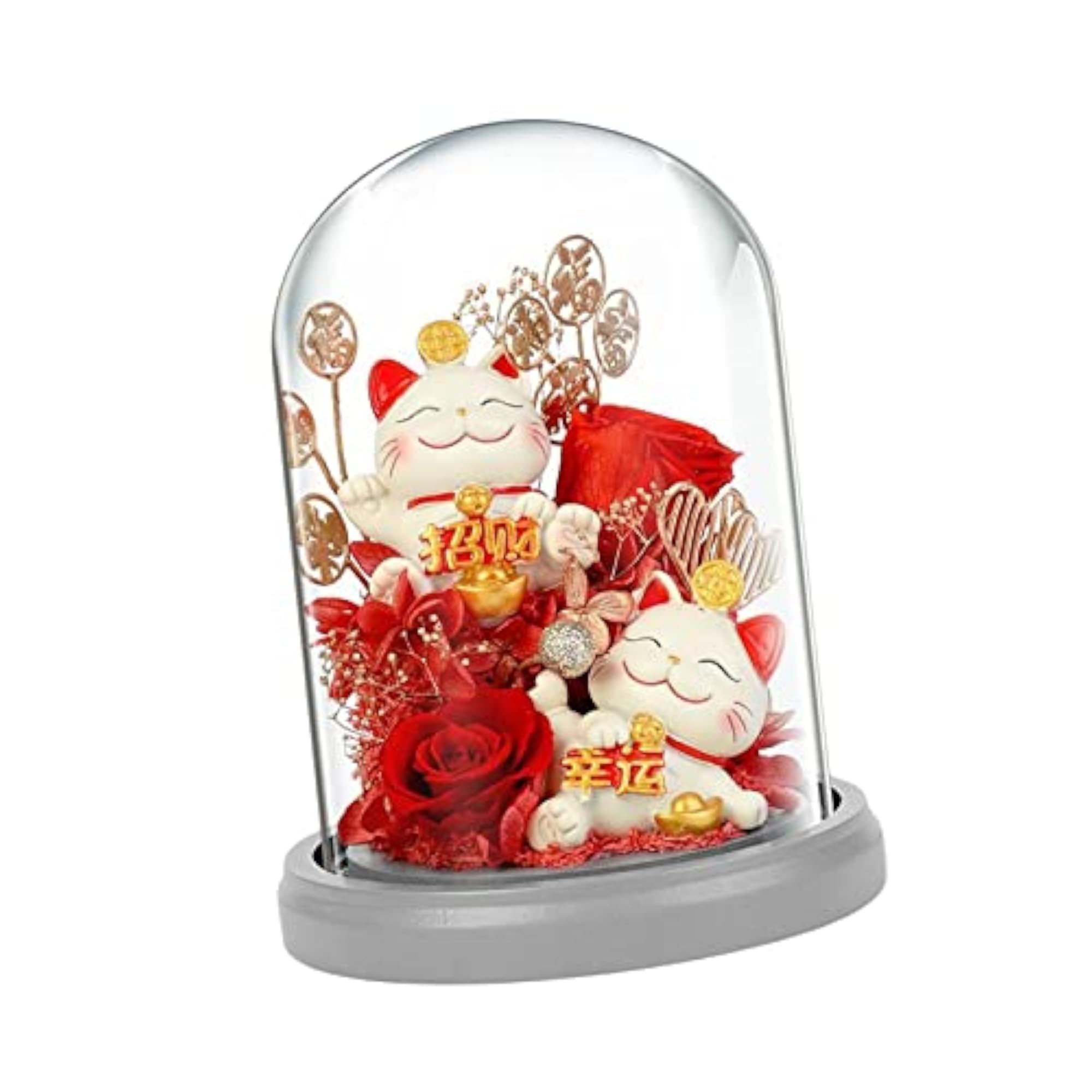 Preserved Flower Cat Figurine - Lasting Decoration