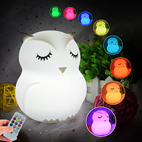 Image of Glinrui Owl Night Light Baby Bedside Lamp Child, Silicone Nursery Lamp for Breastfeeding Bedroom Mood Lights, Eye Caring, Adjustable Brightness & Color, Time Setting, Holiday Gifts - Medium
