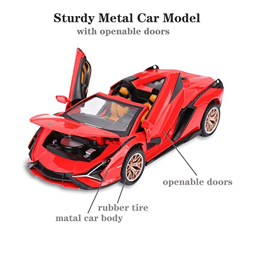 Image of Metal Pull Back Diecast Car 1:32 Lamborghini Open SIAN Pull Back Car Model with Sound Light Boys Gifts Toys for Kids【Pack of 1】,multicolor
