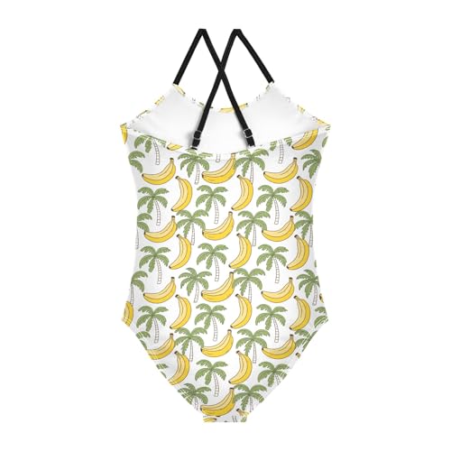 senya Girls Swimsuits One-Piece Swimwear Tie Bathing Suit Beach Summer Round Neck 7-8T Coconut Tree Banana Pattern2