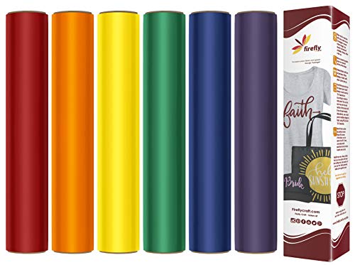 Firefly Craft Rainbow Heat Transfer Vinyl Bundle for Shirts - HTV Vinyl Bundle - Iron On Vinyl for Cricut and Silhouette Transfers - Iron on Vinyl Sheets - 6 Sheets per Pack (12