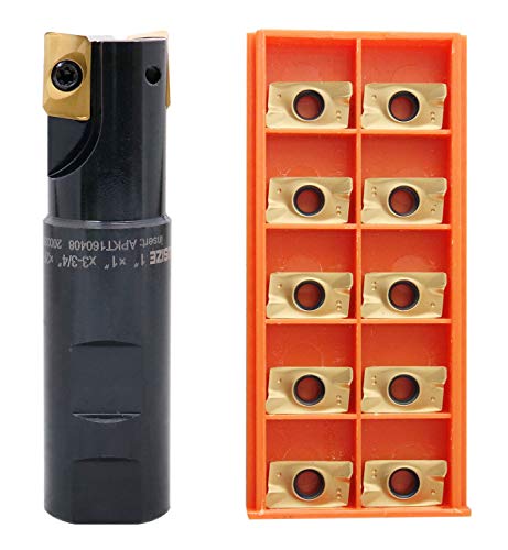 Image of Accusize Industrial Tools 1'' 90 Deg Square Shoulder Indexable End Mill Plus 12 Apkt1604 Carbide Inserts, 0056-0921+0056-1604