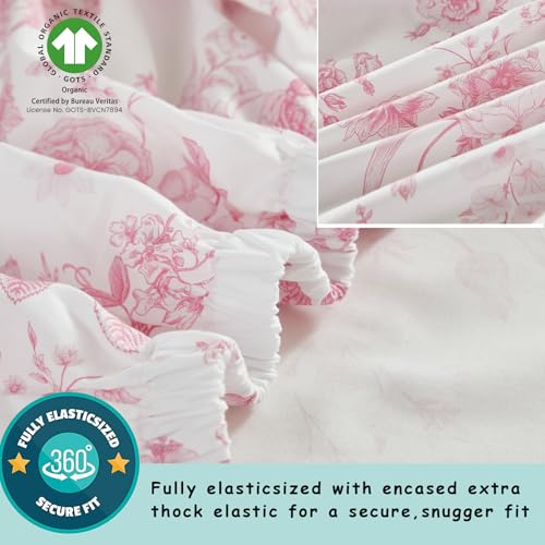 Image of Brandream Organic Crib Fitted Sheets for Baby Girls, Grandmillennial Fitted Crib Sheet for Standard Crib and Toddler Mattress Super Soft 100% Cotton Baby Sheet French Country Pink Toile Floral Print