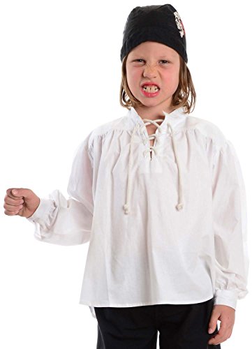 HEMAD Piratenhemd weiß Kinder-Schnürhemd Baumwoll-Hemd S-XXXL, Weiß, 3XL
