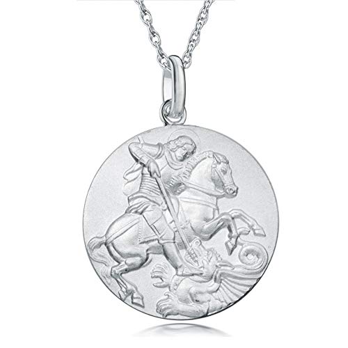 Collier réversible en argent sterling St Georges et dragon avec chaîne de 45,7 cm et boîte cadeau.