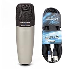 Samson C-01 Studio Condenser Microphone Ideal for musicians / producers / YouTuber / Broadcasters / Podcasters Gold-plated XLR connector, cardioid pattern Includes swivel microphone holder + Keepdrum XLR cable