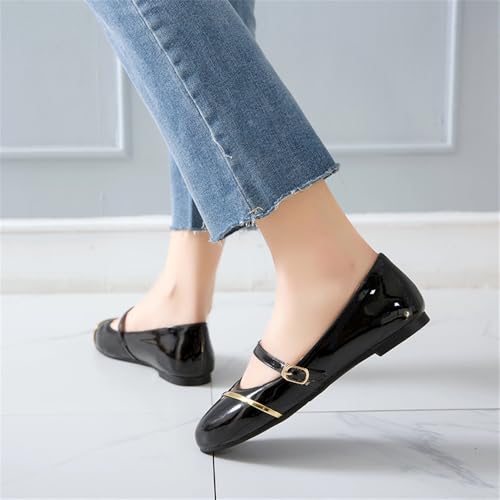 LYYSKY Women's Patent Leather Mary Jane Flats Pumps with Buckle Round Toe Cute Ballet Work Shoes Plus Size 32-52/US2-US193