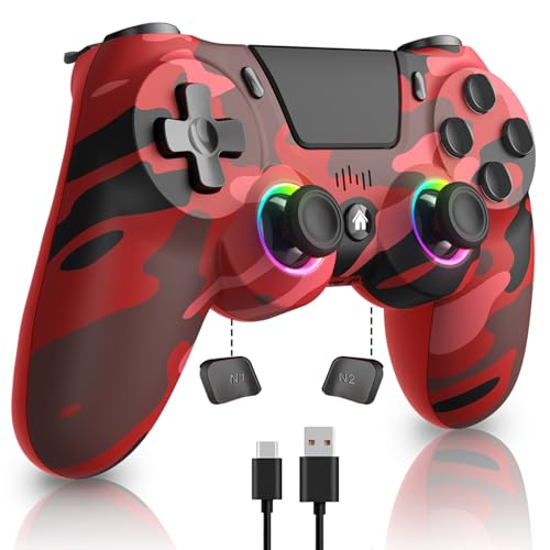 Wireless Controller für PS4, Game Controller kompatibel mit PS4/Pro/Slim/PC/PS3/Android/IOS Gamepad mit Programmierung/Dual Vibration/6-Achsen Gyro Sensor/LED-Licht/Touchpanel/Kopfhörerbuchse