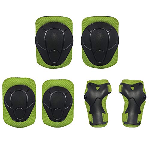 DXIA Protecciones para Niños Set, Skate Patinaje Bicicleta Deportivas Patinaje Kit de 6 Piezas Set, Proteccion de Muneca Guardias Rodilleras y Coderas para Skate Esqui Escalada Ciclismo (Verde, S)
