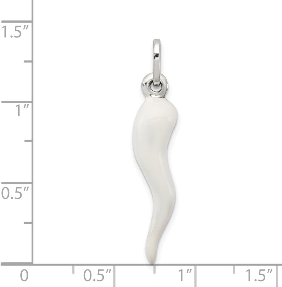 925 Sterling Silver White Enamel Italian Horn Pendant (L- 1.30 Inch, W- 0.28 Inch) - Image 4