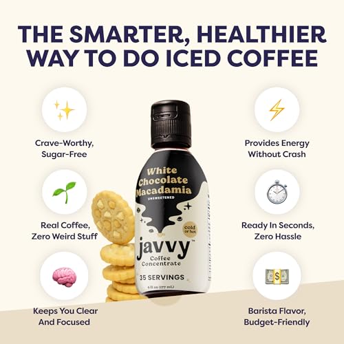 Image of Javvy Cold Brew Coffee Concentrate Instant Coffee, White Choc. Macadamia | 100% Real Coffee, 0g Sugar, No Artificial Flavors, 60-80mg Caffeine per Serving, Gluten Free, Makes Hot or Iced Coffee