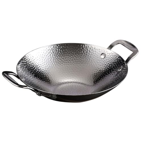 FRCOLOR Olla de Acero Inoxidable de 9 Pulgadas Doble Asa, Sartén Práctica para Cocina Casera y Restaurante, Olla para Barbacoa Coreana y Hot Pot, Resistente al Calor, Metal de Cocina
