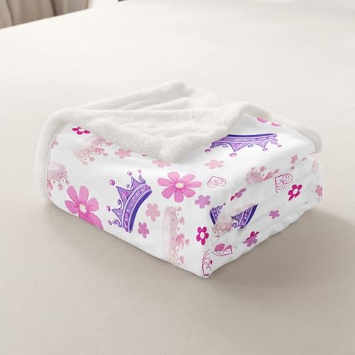 Couverture polaire couronne rose et violette Manfei pour lit enfant 100x125 - 6