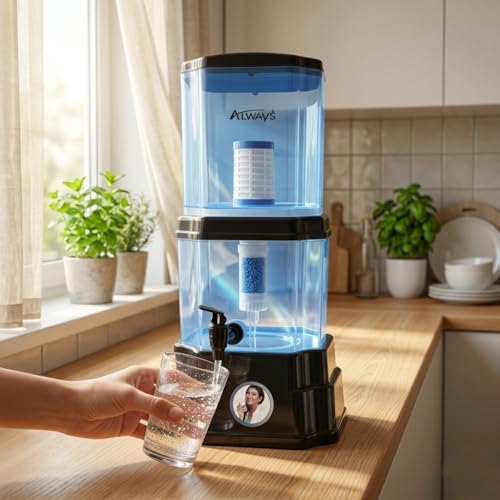 Image of Gravity Water Purifier - UF Technology Non-Electric Water Filter | Chemical-Free Purification | 10L Storage (5L Top + 5L Bottom) for Home & Office (Black)