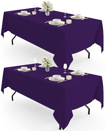 Image of Pureegg Rectangle Table Cloth 60 inch x 102 inch - Durable Polyester Tablecloth Offers Reusable & Washable Protection, Ideal for Outdoor Party, Picnic, Wedding, Banquet and Birthday, 2 Pack, Purple