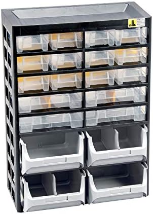 Allit 458160 Kleinteiledepot, schwarz, gelb, 16 Schübe, 4 Boxen, 14 Trenner