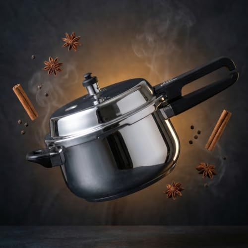 Image of GARUDA NRI Stainless Steel Pressure Cooker with Glass Lid, Handi Shape, Sandwich Bottom, Induction Compatible (2.5 Litres)