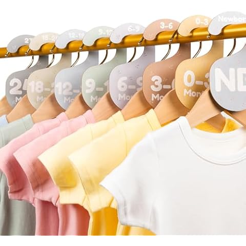Baby Closet Dividers for Clothes Organizer - Set of 8 Adorable Wooden Double-Sided Baby Clothes Size Hanger Organizer from Newborn to 24+ Months for Nursery Beautiful Minimalist Decor Cover