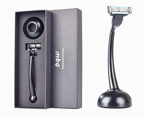 bqw 3 Blade Cartridge Razor Stainless Steel Handle for Mach3 Cartridges with Razor Stand