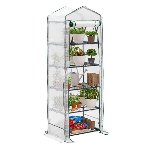 BRAMBLE Serre de Jardin pour Balcon, Intérieur & Extérieur avec 5 Étagères (10kg Poids Max par Étagère), Châssis en Acier & Bâche en PVC Renforcée...