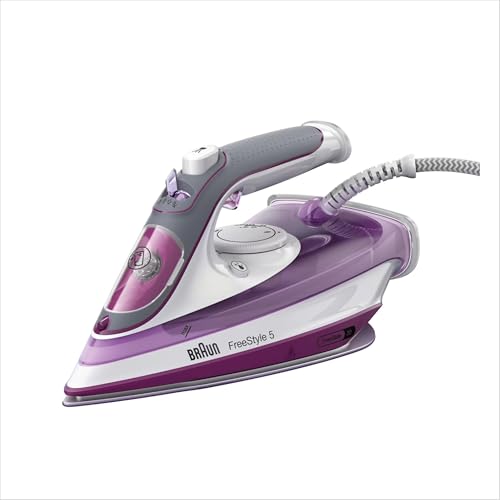 Braun TexStyle 5 SI5037VI, Ferro da Stiro con Piastra FreeGlide 3D SuperCeramic, Punta di Precisione, Manico Aperto Ergonomico, Ricarica 300ml, Efficienza Energetica, Sistema Antigoccia, 2700W, Viola
