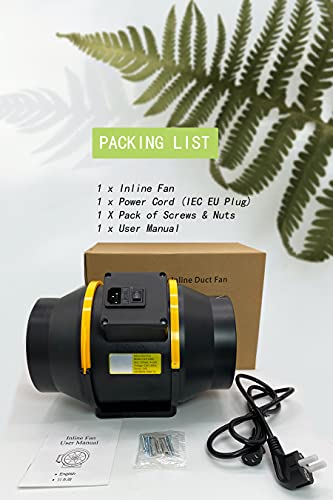 Moonjor Inline kanaalventilator 150 mm 2-versnellingsregelaar, uitlaatventilator met / IEC-aansluiting voor thuis, kantoor, badkamer, groeiruimte (6 inch 107CFM) - Image 8