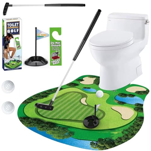 AIBAOBAO Toilet Golf Game Set Funny Gag Golf Gifts for Men Dad Husband Boyfriend Grandpa Mini Golf Toilet Mat Bathroom Game Novelty Christmas Fathers Day Birthday and Secret Santa Joke Present