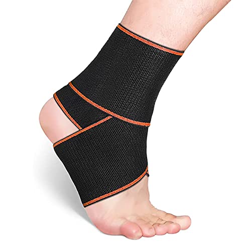 mini kitty Chevillère à Sangle, élastique Chevillère Bandage, Réglable Attelle de Cheville, Cheville de Maintien pour Hommes et Femmes, Pied Gauche ou Droit (Bord Orange, Noir) Cover