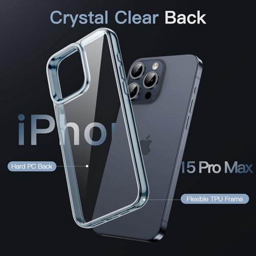 Image of JETech Cover Case for iPhone 15 Pro Max 6.7-Inch, Non-Yellowing Shockproof Phone Bumper Cover, Anti-Scratch Clear Back (Blue)