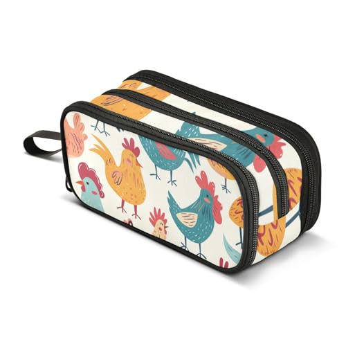Image of Bolaz Colorful Cute Chicken Pencil Case Large Capacity Pen Bag with Compartment Students Stationery Organizer Pencil Pouch Marker Case for School Office Work