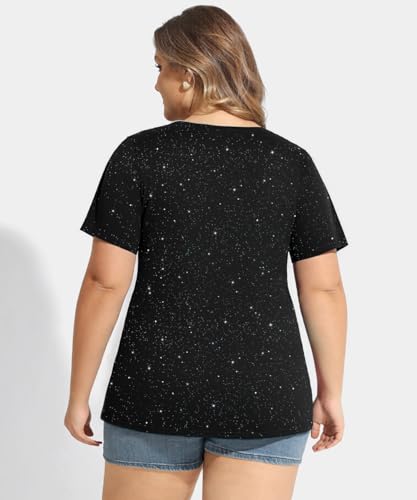 Image of CARCOS Plus Size Tops for Women Short Sleeve Shirt Summer Star /Leopard /Tie Dye /Flower Crewneck Pullover Tunic XL-5XL