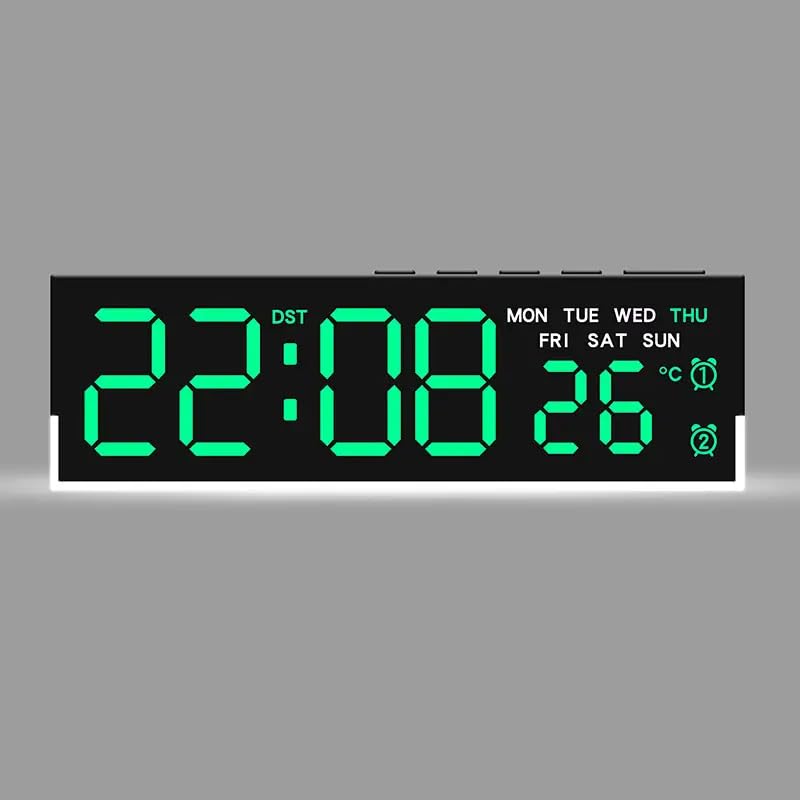 Image of Digital Alarm Clock 7 inch LED Display with Dual Alarm, Temperature, Date & Day Display, Adjustable Brightness, Soft Bottom Night Light, Desk /Table Clock for Home & Bedroom