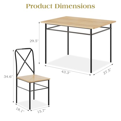 Image of VECELO 5-Piece Dining Table Set for 4, Wood Dinette with Chairs, Natural&Black