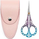 GAIFONGRE 4.7-Inch Sharp Stainless Steel Sewing & Embroidery Scissors with Cover, Portable Travel Pouch, Pointed Tip for Craft Art Work, Crochet, Mini Scissors – Pink Blue