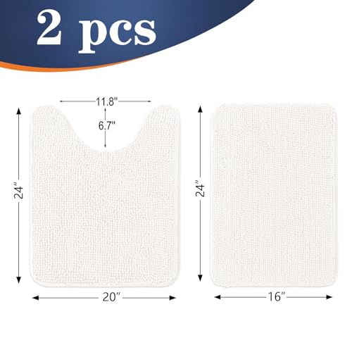 Image of OLANLY Bathroom Rugs Sets 2 Piece, Soft Absorbent Chenille Bath Mats and U-Shaped Contour Toilet Mat Area Rug Set, Machine Washable Bath Carpet, Home Decor Accessories(24 inchx16 inch+24 inchx20 inch, Ivory)