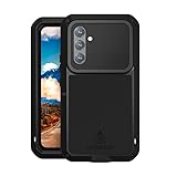 LOVE MEI Military Rugged Case for Samsung Galaxy A54, with Tempered Glass Screen Protector, Shockproof Dustproof Scratch Proof Hybrid Metal and Silicone Gel Heavy Duty Full Body Cover Black