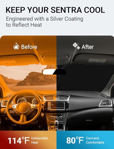 Image of Proadsy 2026 Upgrade Front Windshield Sun Shade Foldable Sunshde Protector Custom Fit 2013-2019 Nissan Sentra S, SV, SR, Sedan Accessories