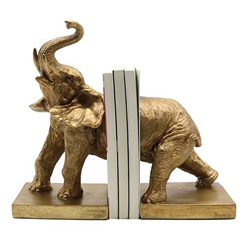 Lukitas Elephant Book Ends for Shelves Decorative, Heavy Duty Bookends, Book Stopper Holder Nonskid, Creative Decoration for Office Home, Resin, 1Pair/2Piece