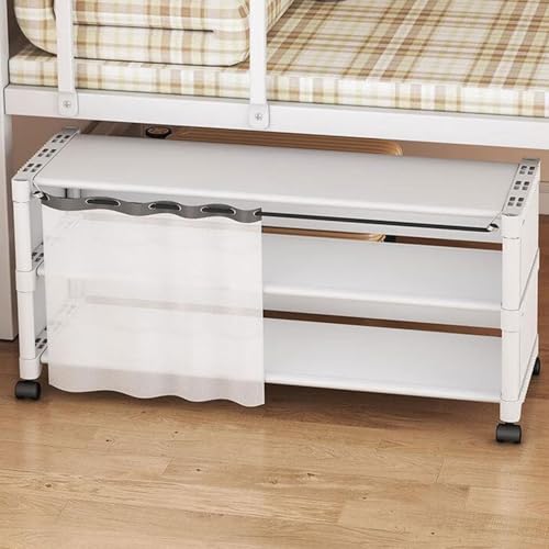 Portable Shoe Rack with Wheels - Under Bed Shoe Rack 3-Tier Rolling Shoe Cart Large Under Bed Storage for Hallway, Bedroom, Dorm Kitchen Closet,White-3 Tier 23.6in x 10.2in x 15.1in