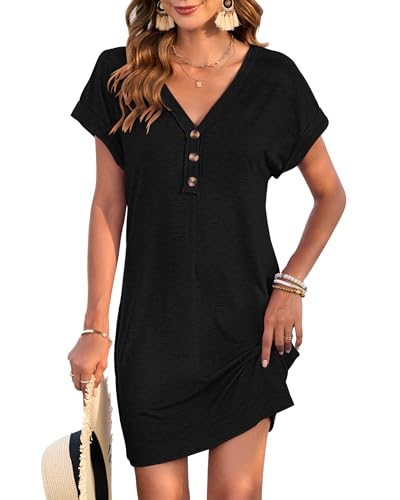 MOLERANI Women's Casual T Shirt V Neck Dress Summer Button Short Sleeve Dresses 2025 Mini Sundresses