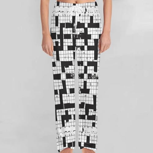 Crossword Puzzle Pattern Men Pajama Pants Print Drawstring Cute Lounge Pant4